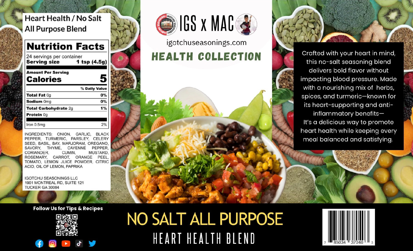 Health-Focused Seasoning Bundle with Heart, Digestive, Turmeric and Focus Blends