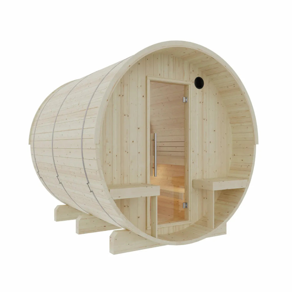 Helsinki 4-Person Barrel Sauna with Terrace and WiFi Heater