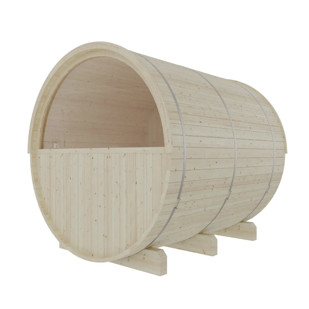 Helsinki 4-Person Barrel Sauna with Terrace and WiFi Heater