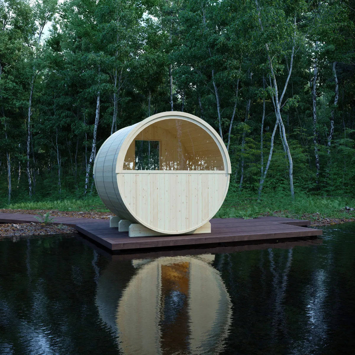 Helsinki 4-Person Barrel Sauna with Terrace and WiFi Heater