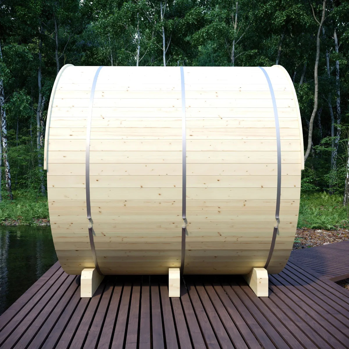 Helsinki 4-Person Barrel Sauna with Terrace and WiFi Heater