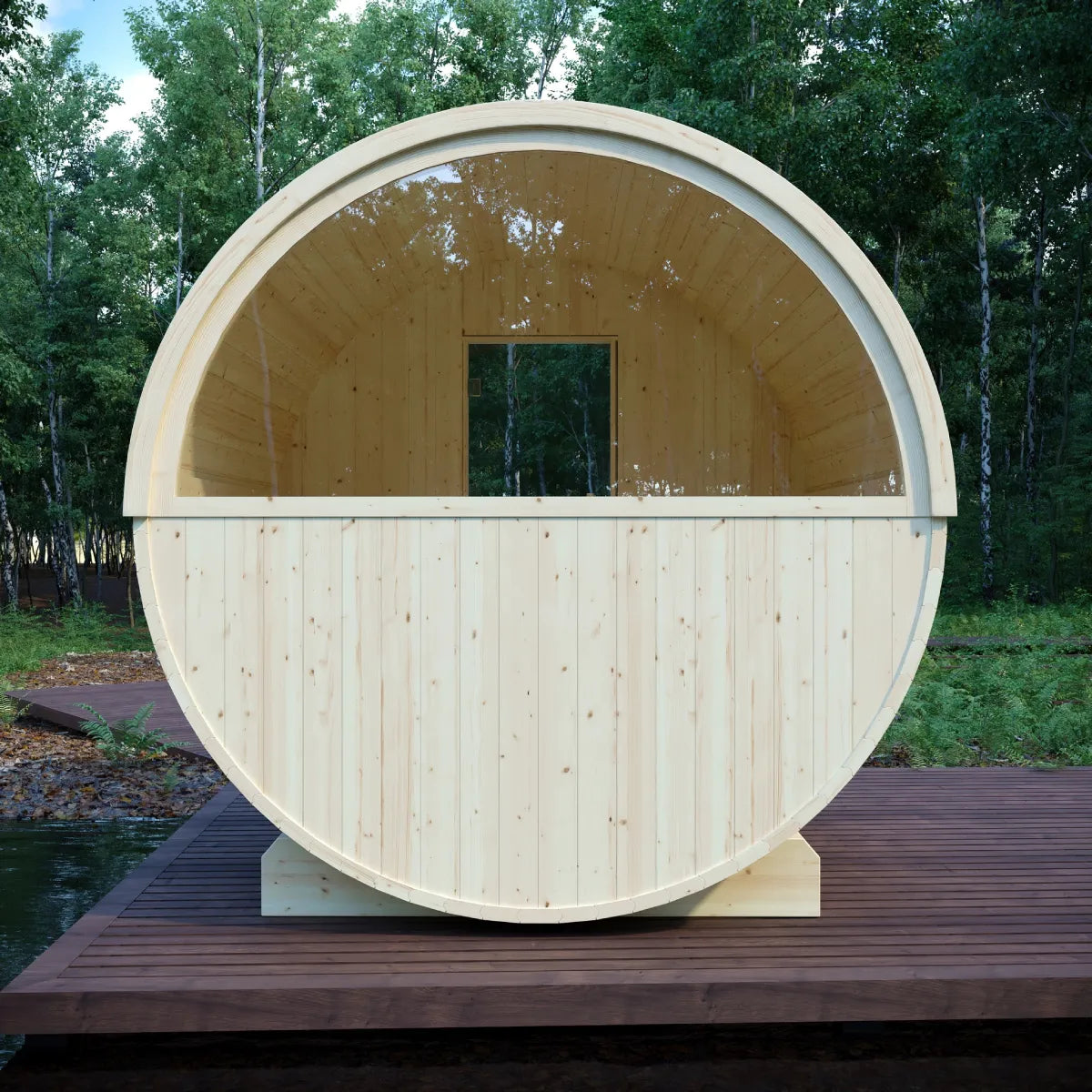 Helsinki 4-Person Barrel Sauna with Terrace and WiFi Heater