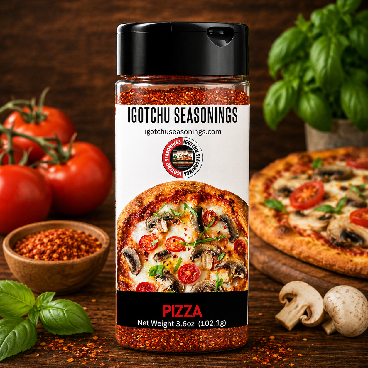 Pizza Seasoning Blend with Italian Herbs, Garlic and Tomato, 3.6 oz