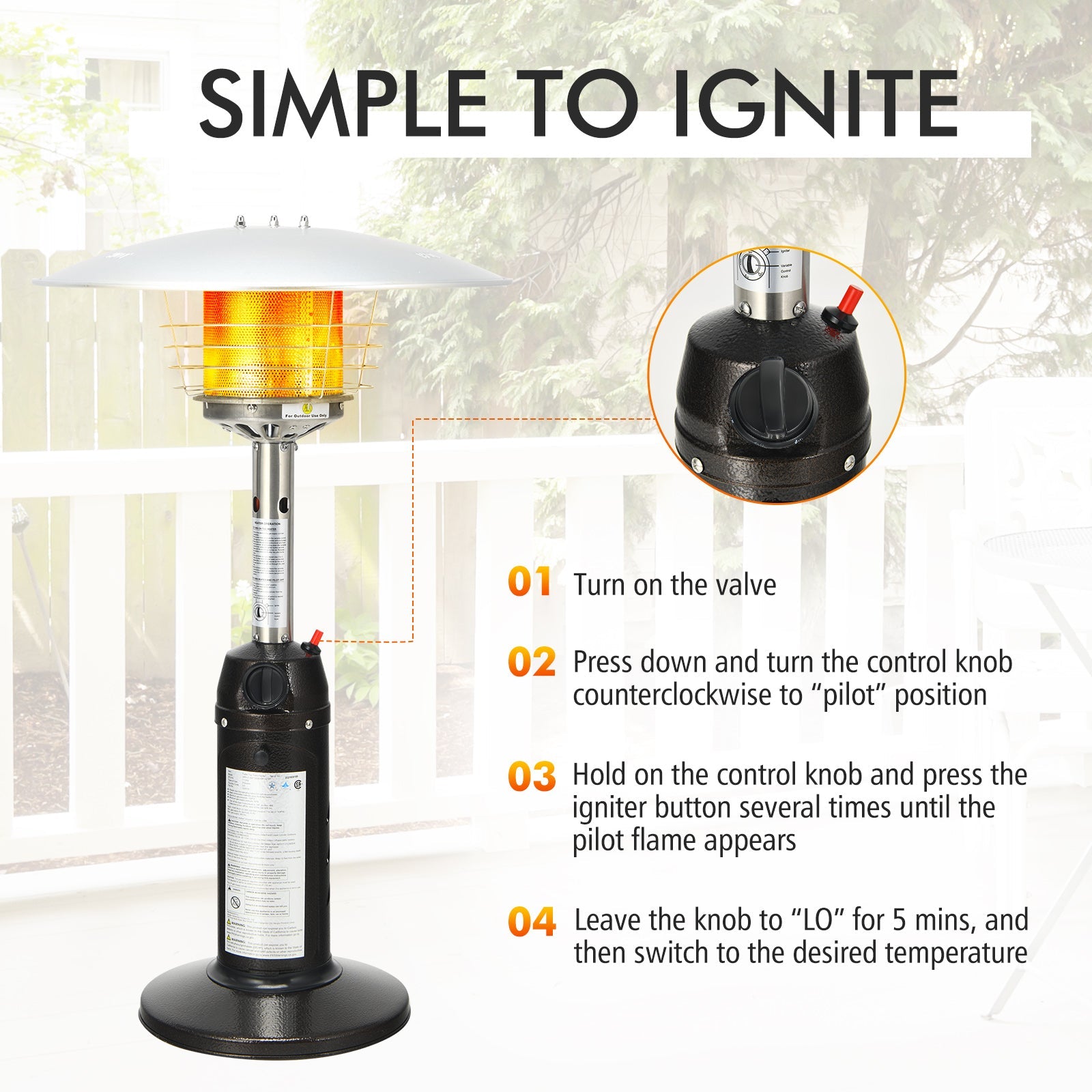 11,000 BTU Portable Tabletop Propane Patio Heater