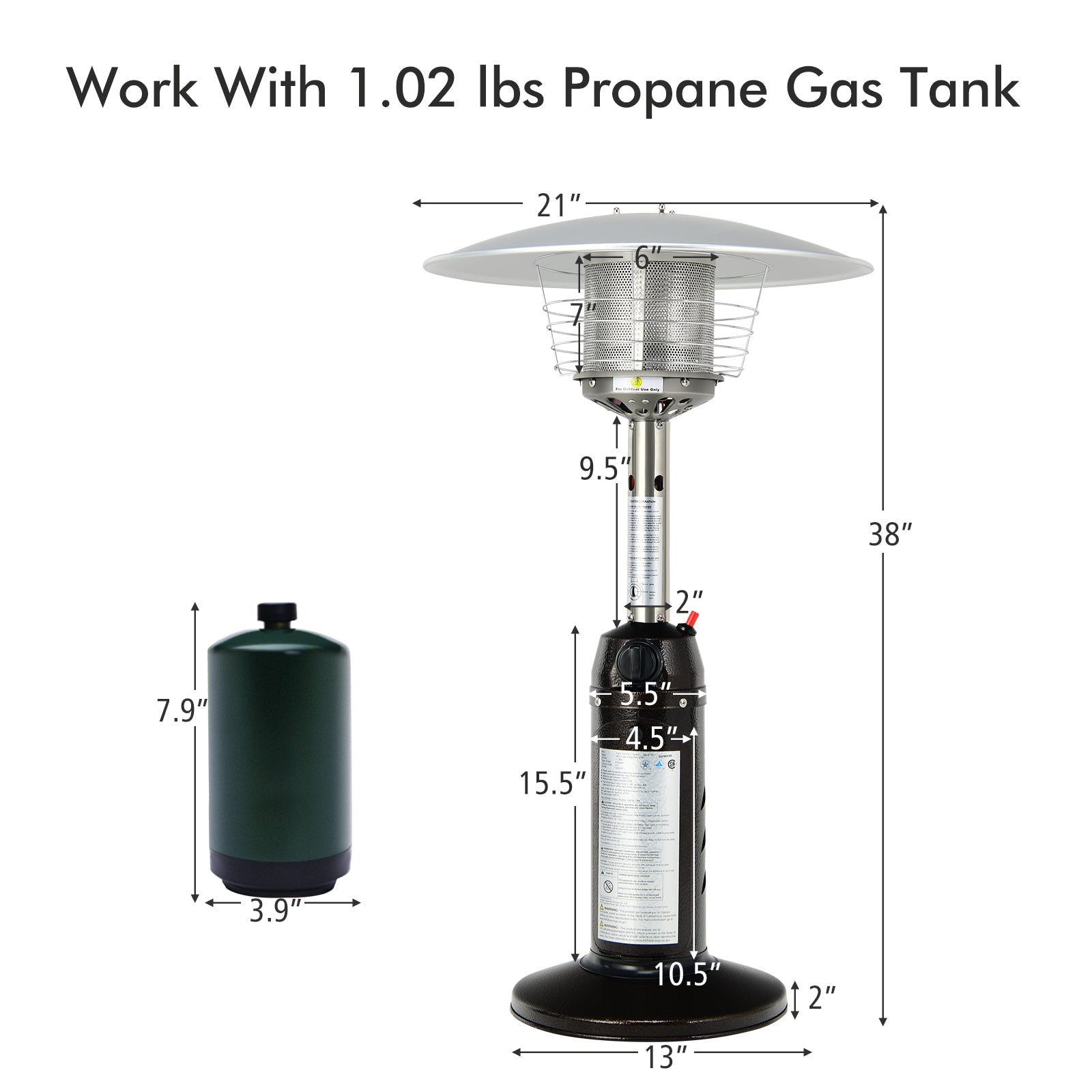 11,000 BTU Portable Tabletop Propane Patio Heater