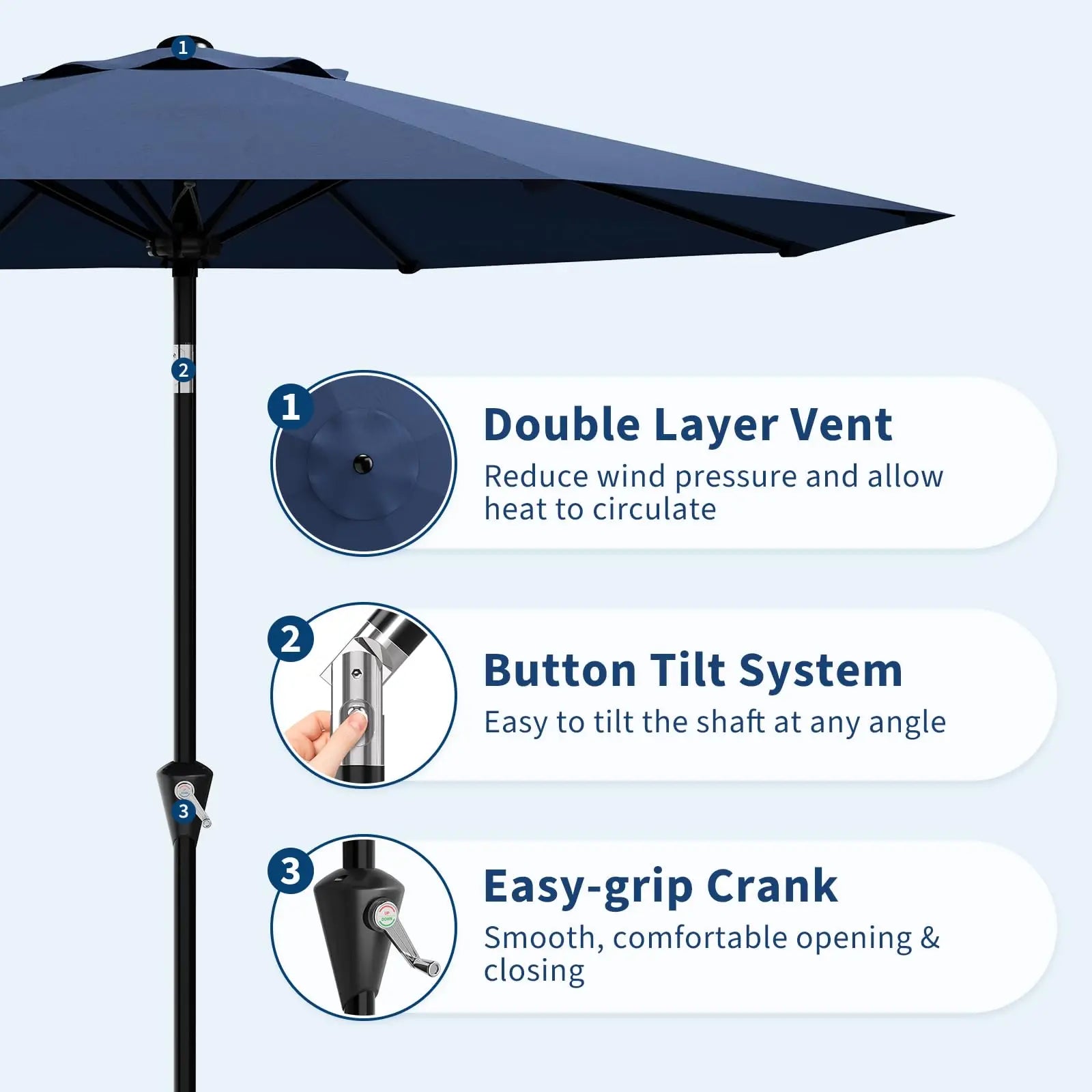10-Foot Patio Market Umbrella with Crank Lift and Push-Button Tilt