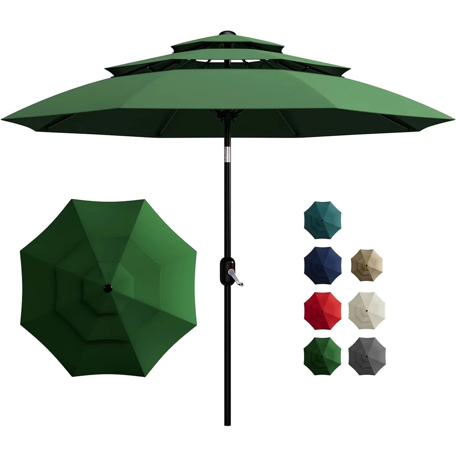 10-Foot 3-Tier Patio Umbrella with Crank Lift and Push-Button Tilt