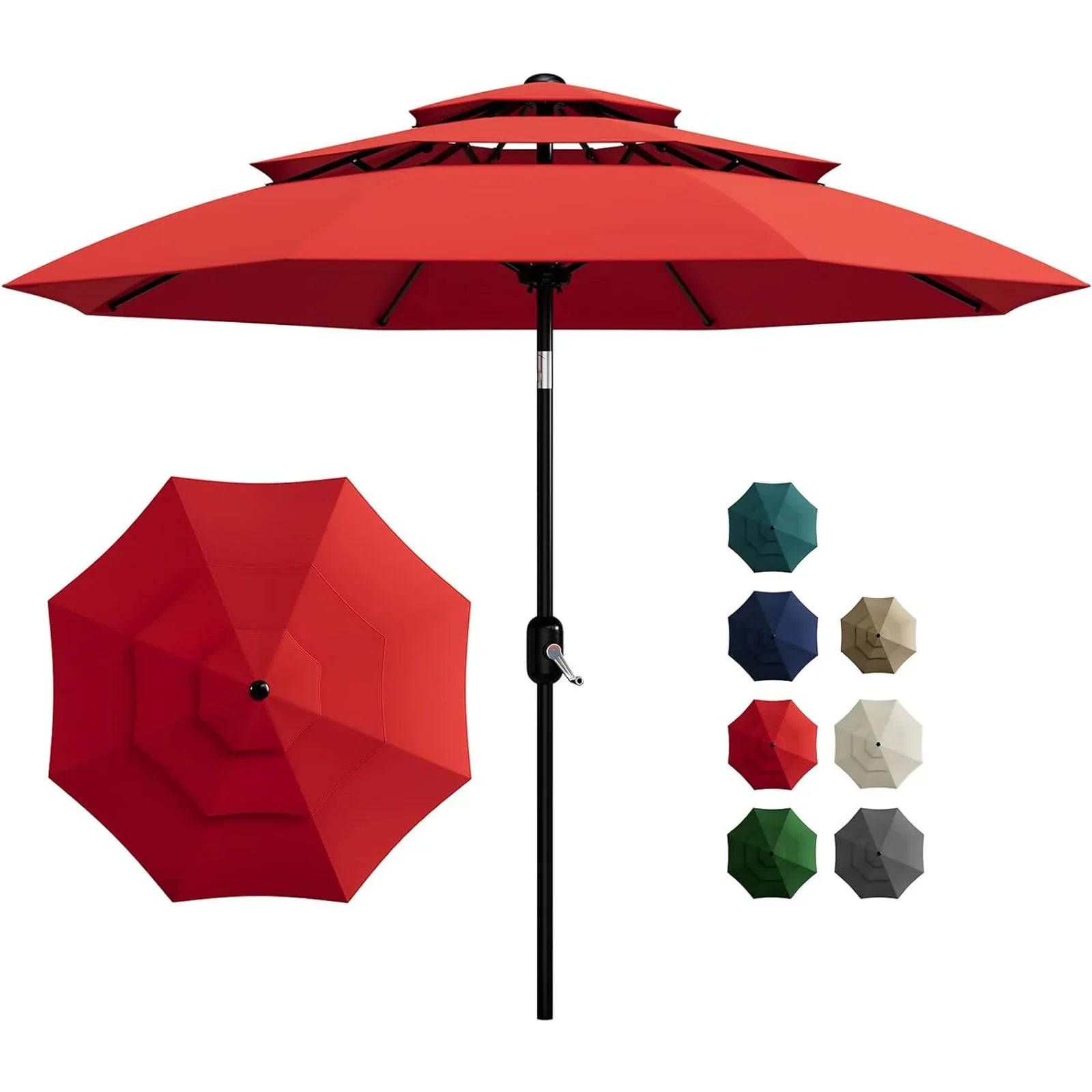 10-Foot 3-Tier Patio Umbrella with Crank Lift and Push-Button Tilt