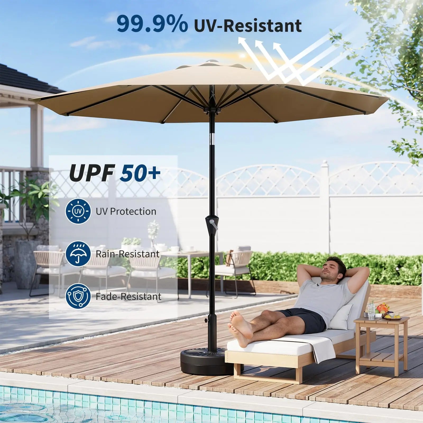 9-Foot Patio Market Umbrella with Crank Lift and Push-Button Tilt
