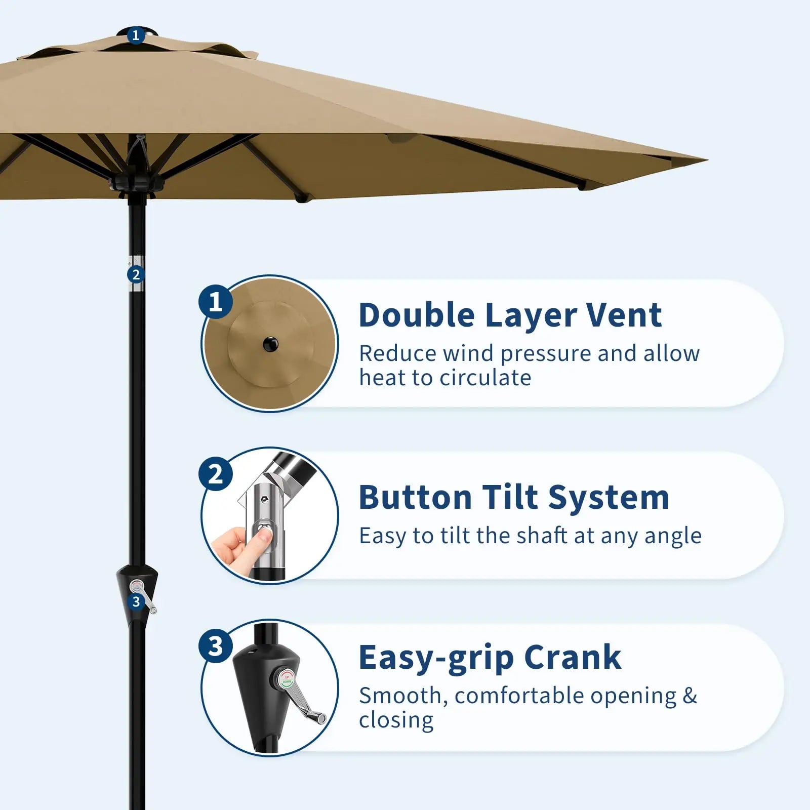 9-Foot Patio Market Umbrella with Crank Lift and Push-Button Tilt