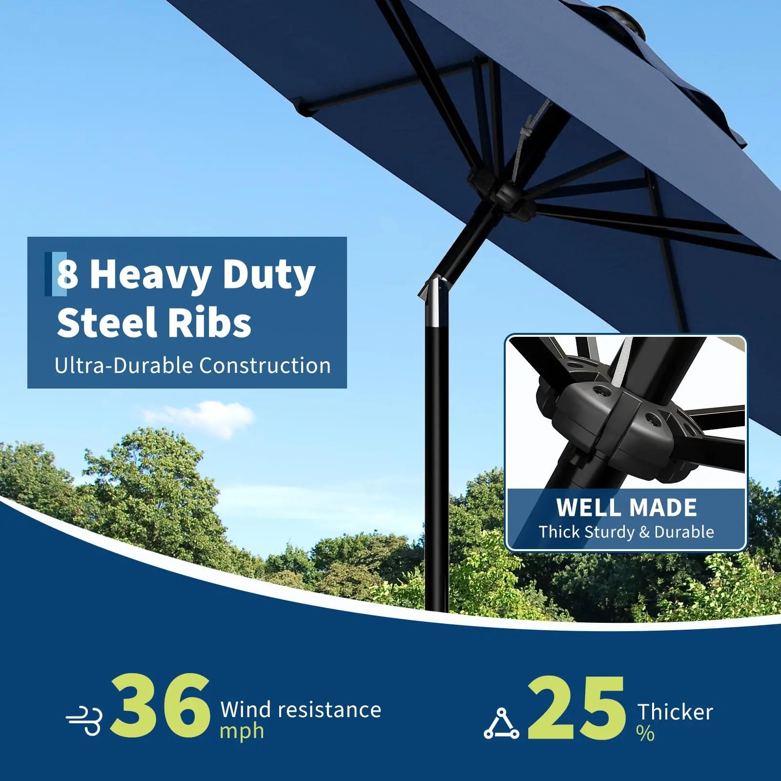 10-Foot Patio Market Umbrella with Crank Lift and Push-Button Tilt