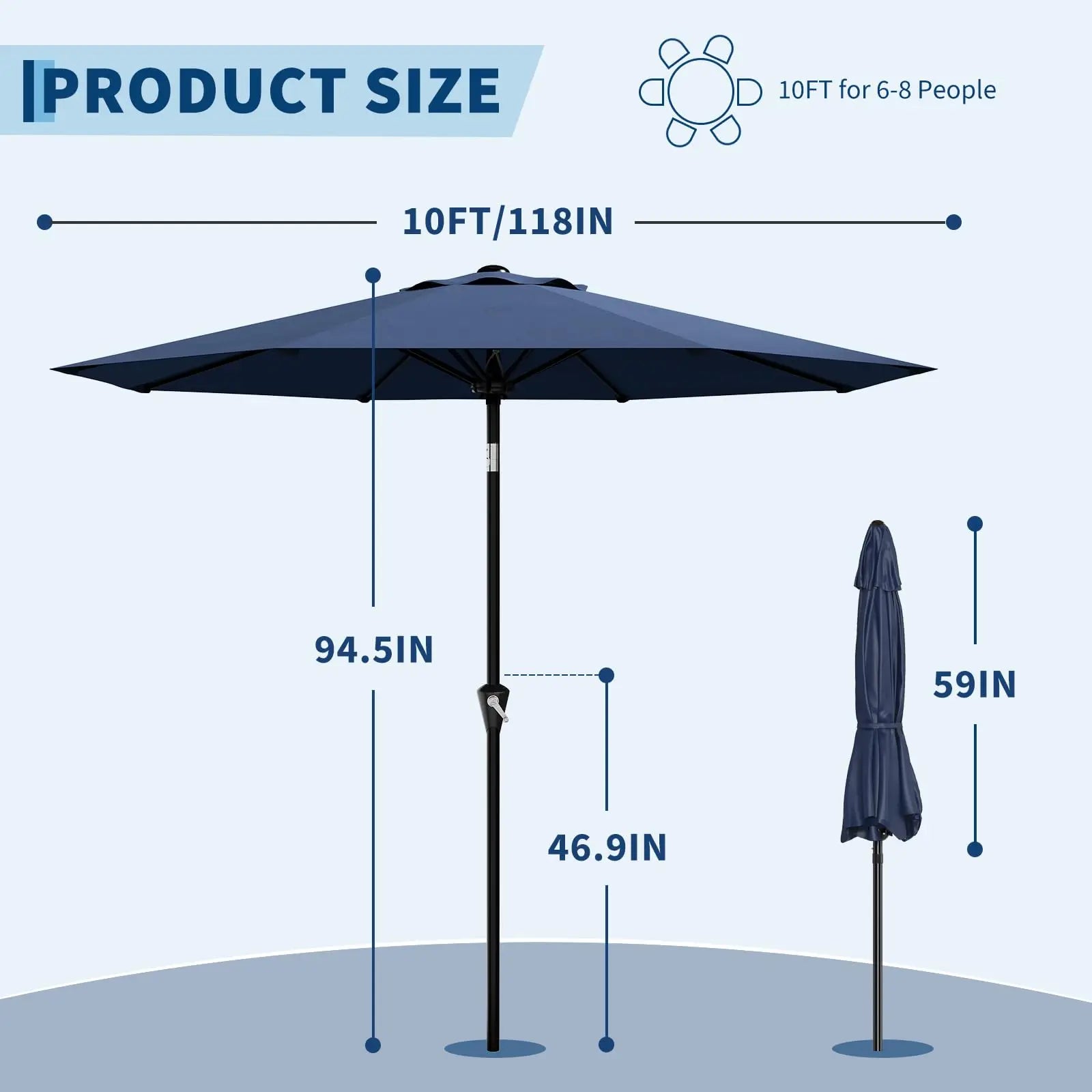 10-Foot Patio Market Umbrella with Crank Lift and Push-Button Tilt