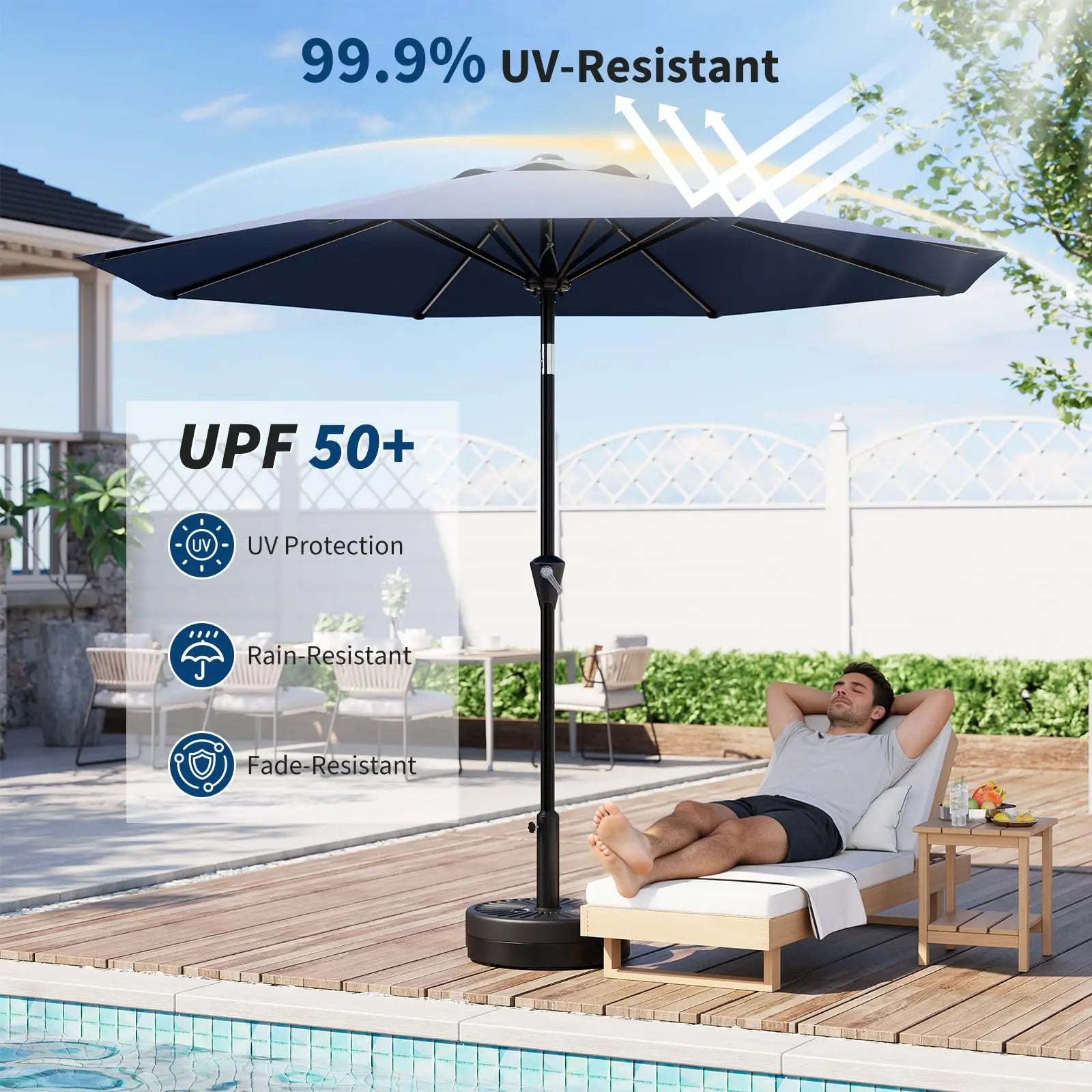 10-Foot Patio Market Umbrella with Crank Lift and Push-Button Tilt