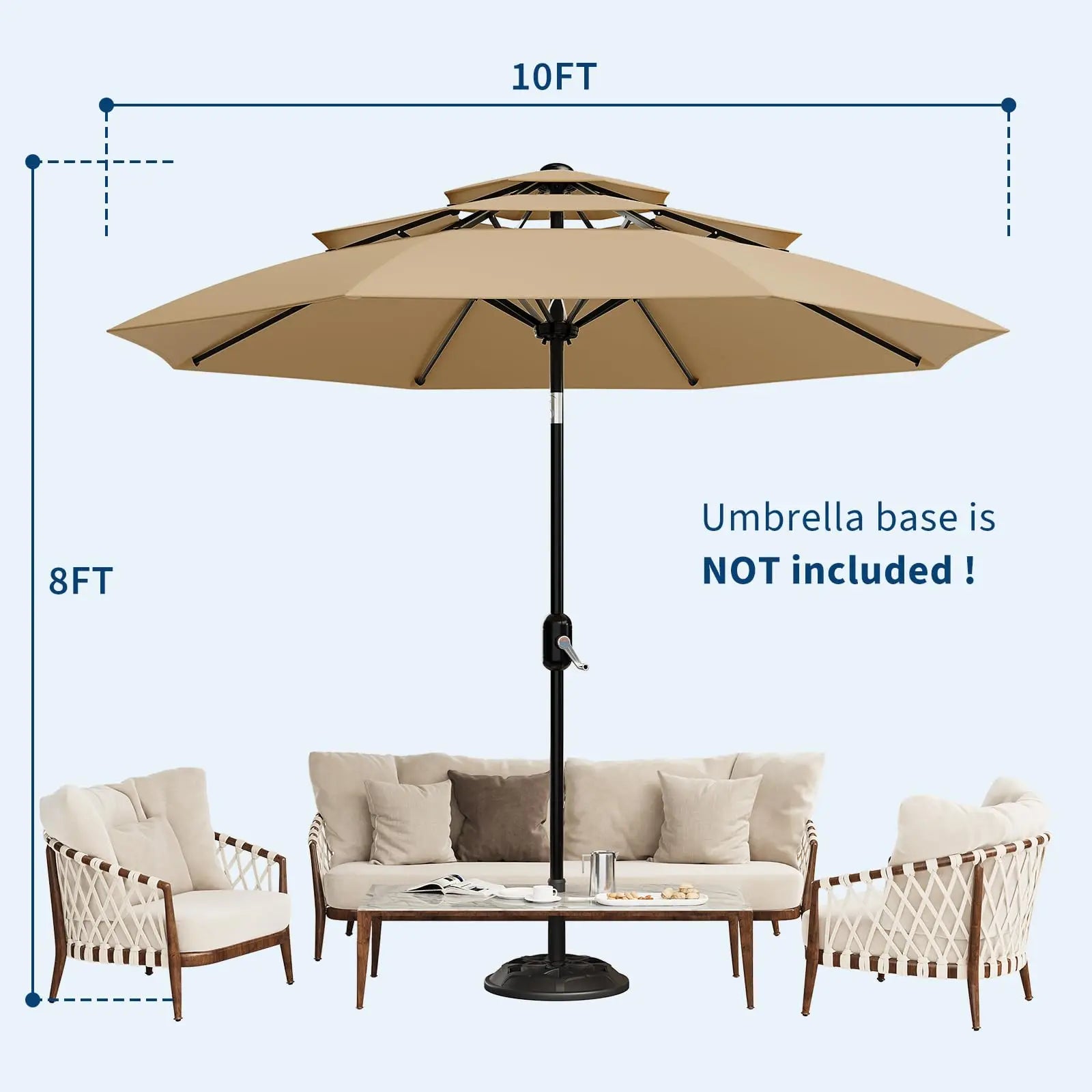 10-Foot 3-Tier Patio Umbrella with Crank Lift and Push-Button Tilt