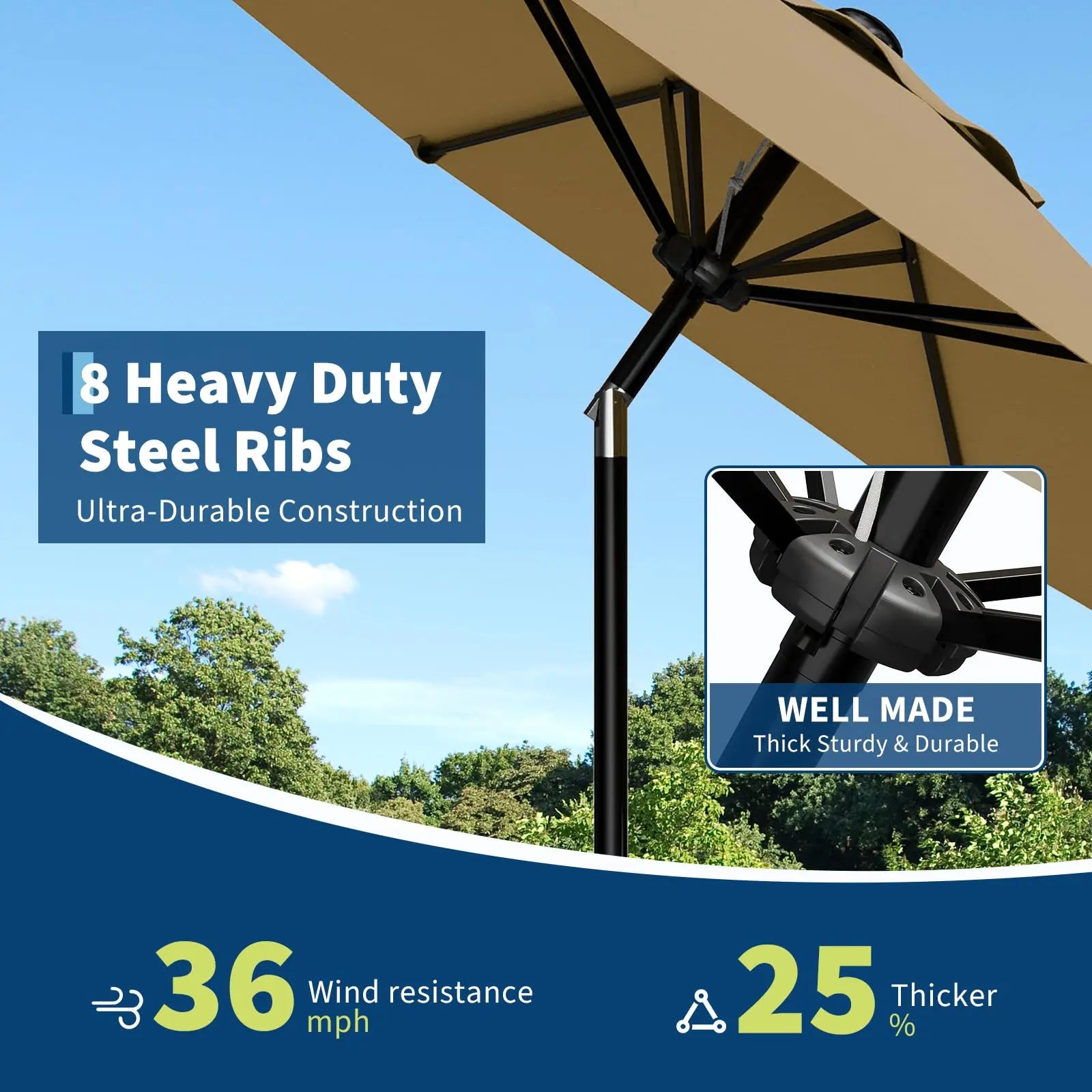 9-Foot Patio Market Umbrella with Crank Lift and Push-Button Tilt