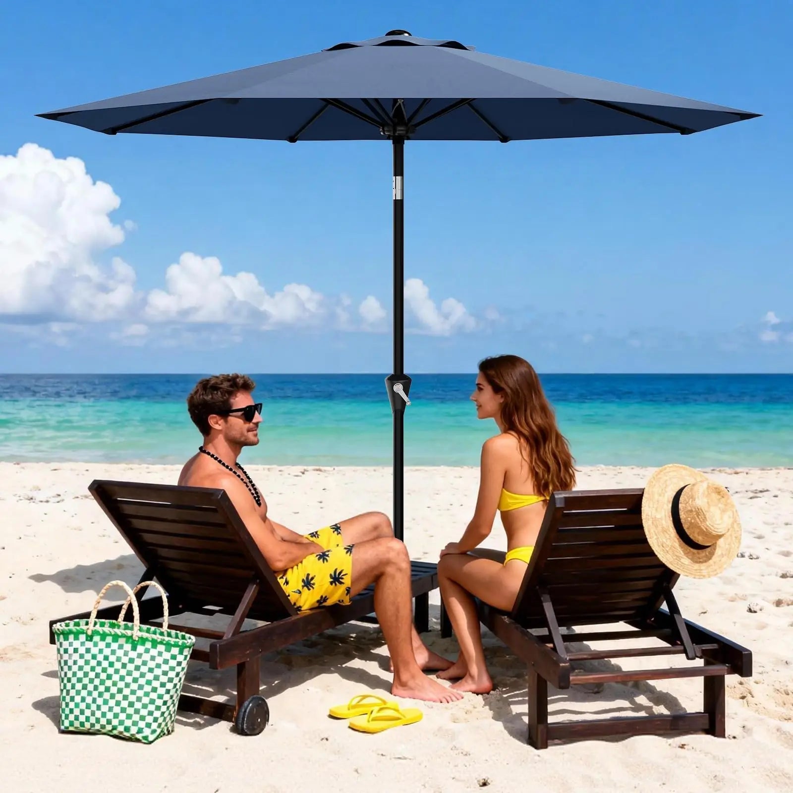 10-Foot Patio Market Umbrella with Crank Lift and Push-Button Tilt