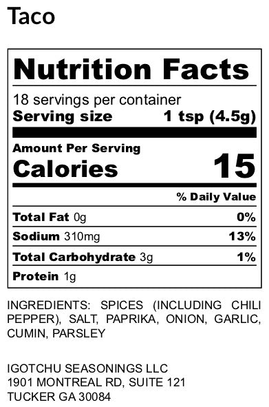 Taco Seasoning Blend for Tacos, Fajitas and Burrito Bowls, 3 oz