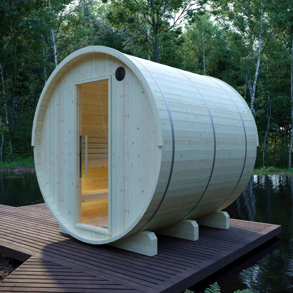 Tampere 4-Person Barrel Sauna with WiFi Heater