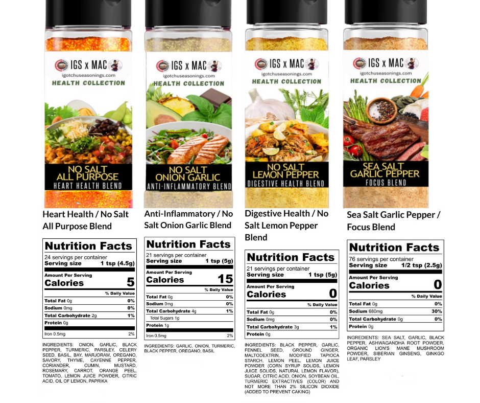 Health-Focused Seasoning Bundle with Heart, Digestive, Turmeric and Focus Blends