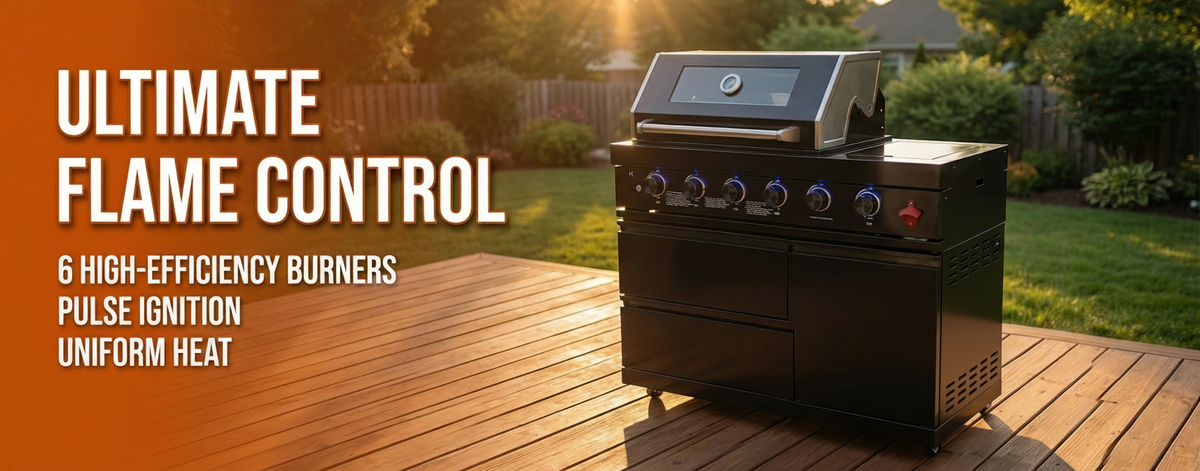 46"  Four Burners Black Outdoor Kitchen Islands Grill + Side Burner