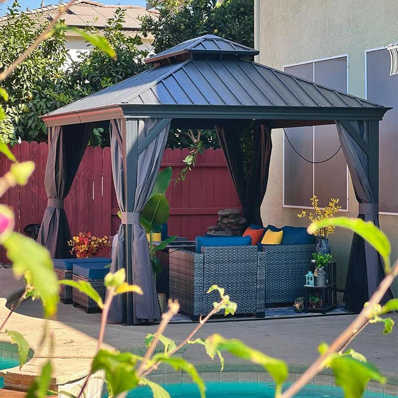 Elevate Your Outdoor Spaces with the PURPLE LEAF 12' x 16' Hardtop Patio Gazebo – Durable Steel Frame & Stylish Upgrade Curtains!