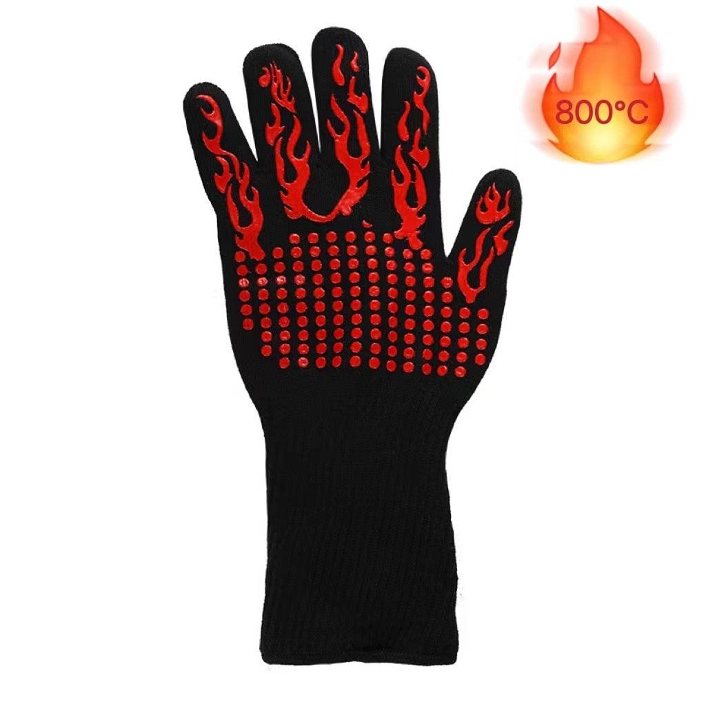 Heat-Resistant BBQ Grill Gloves with Non-Slip Silicone Grip and Long Cuffs