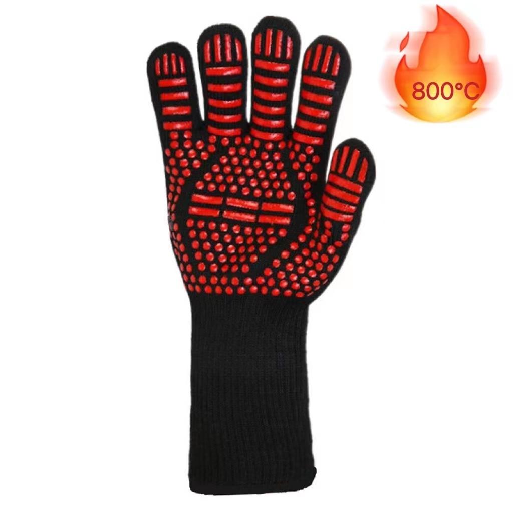 Heat-Resistant BBQ Grill Gloves with Non-Slip Silicone Grip and Long Cuffs