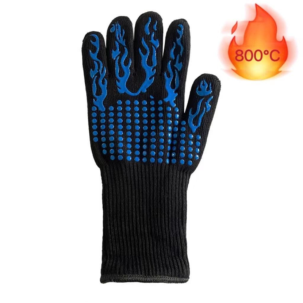 Heat-Resistant BBQ Grill Gloves with Non-Slip Silicone Grip and Long Cuffs