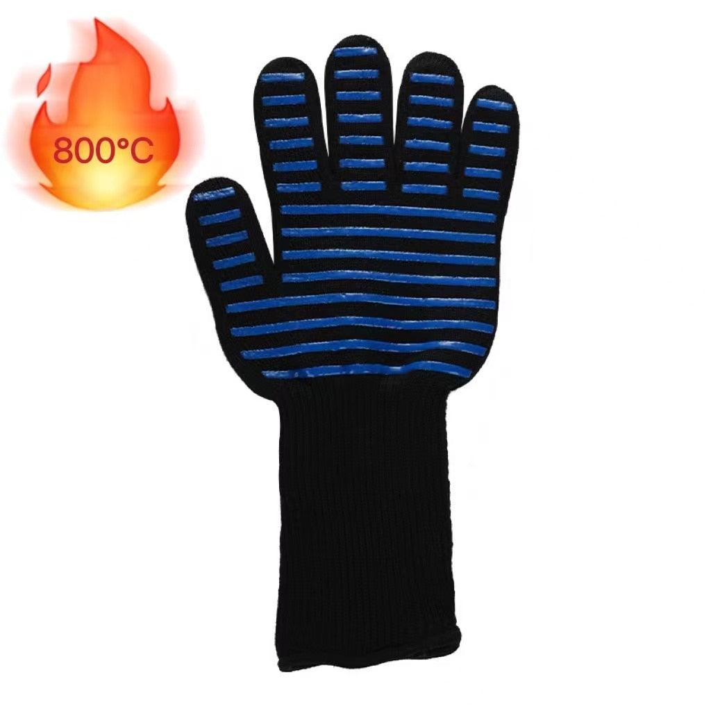Heat-Resistant BBQ Grill Gloves with Non-Slip Silicone Grip and Long Cuffs