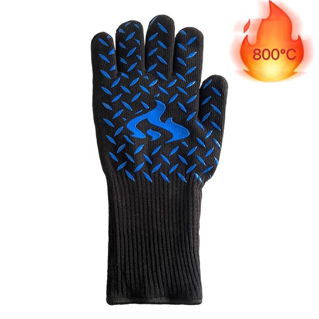 Heat-Resistant BBQ Grill Gloves with Non-Slip Silicone Grip and Long Cuffs