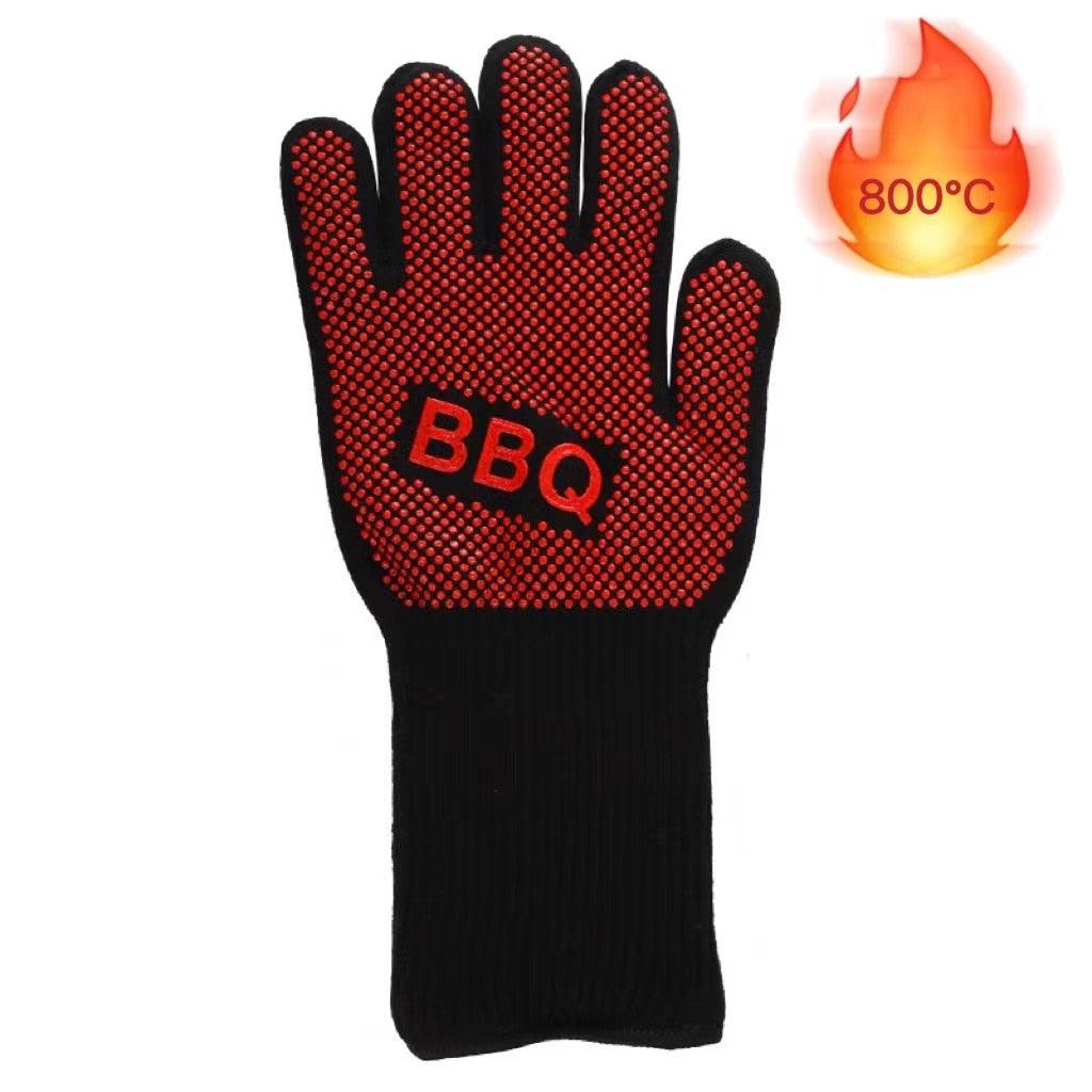 Heat-Resistant BBQ Grill Gloves with Non-Slip Silicone Grip and Long Cuffs