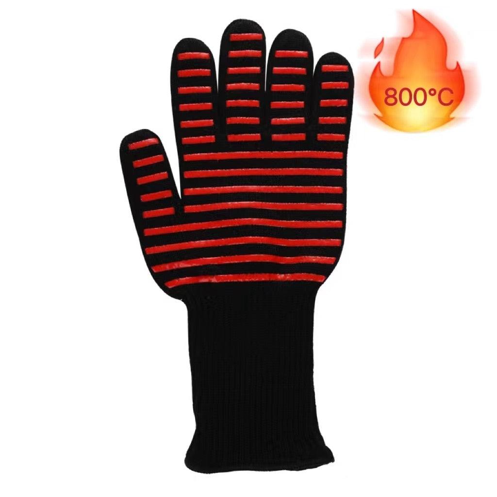 Heat-Resistant BBQ Grill Gloves with Non-Slip Silicone Grip and Long Cuffs