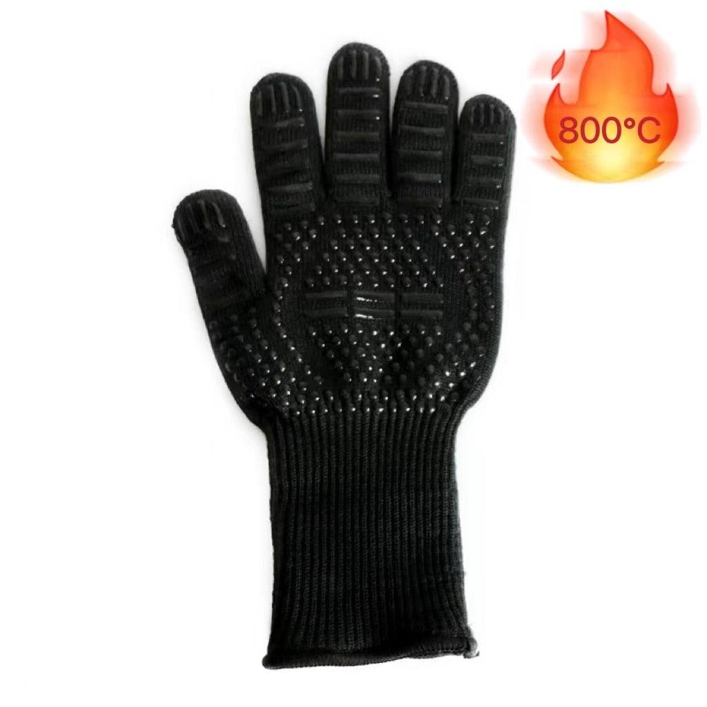 Heat-Resistant BBQ Grill Gloves with Non-Slip Silicone Grip and Long Cuffs