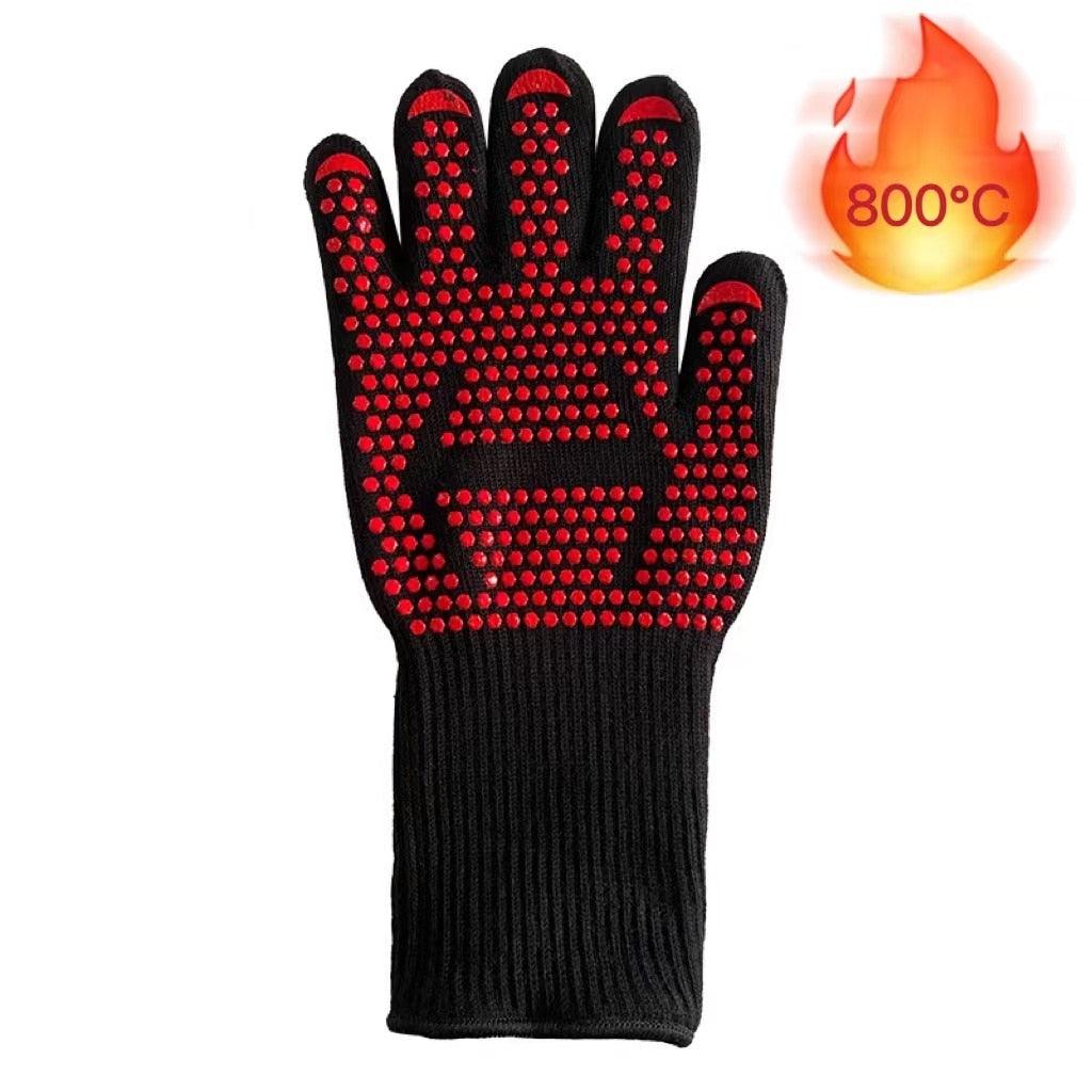 Heat-Resistant BBQ Grill Gloves with Non-Slip Silicone Grip and Long Cuffs