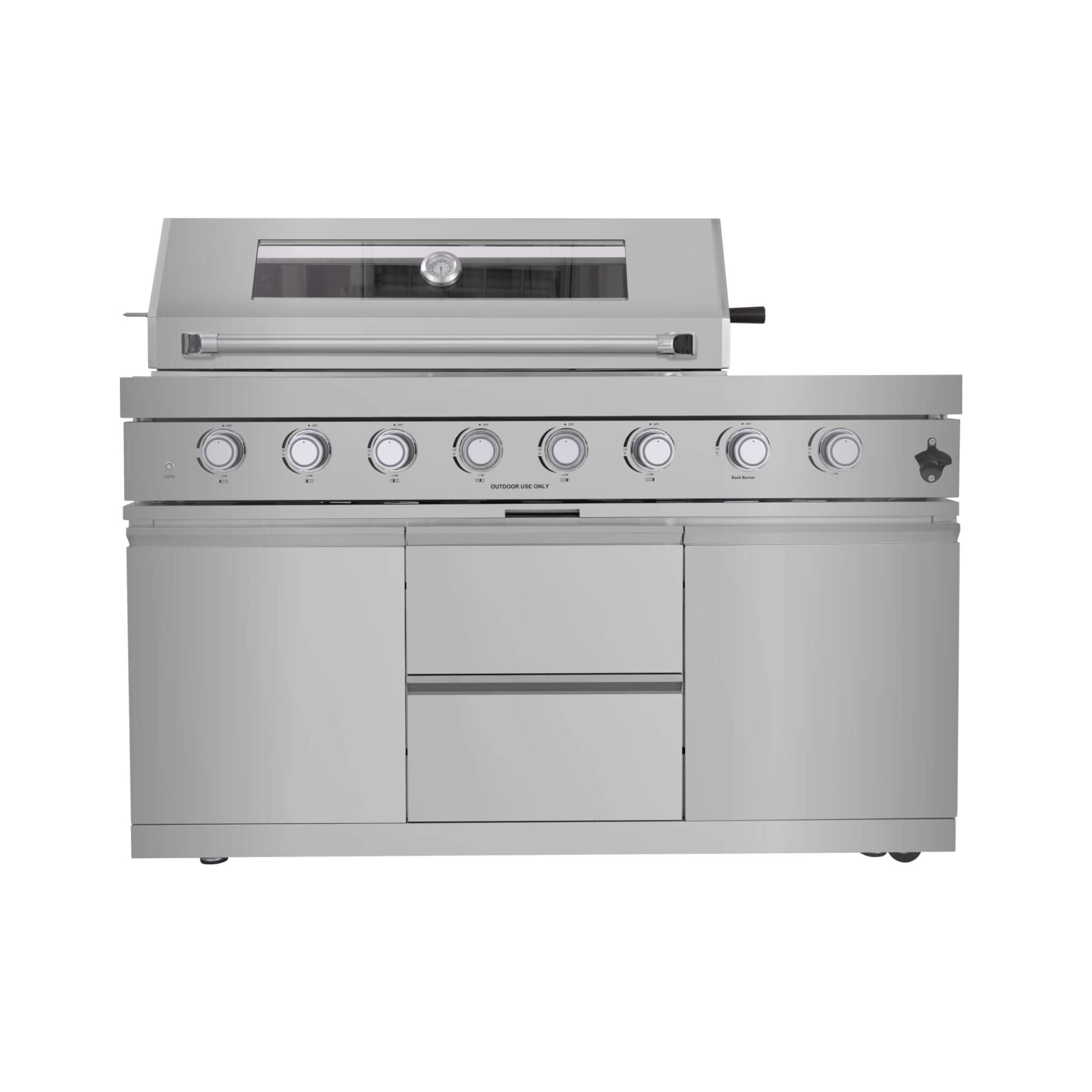 Castelle Flame 96-Inch 6-Burner Outdoor Kitchen with Refrigerator, 85,000 BTU