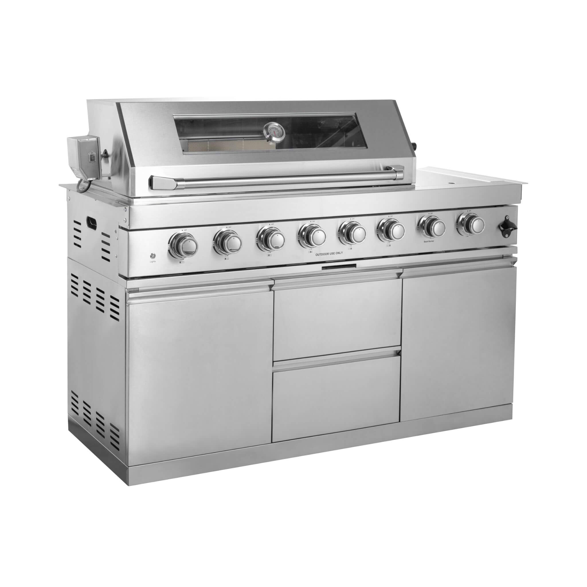 Castelle Flame 96-Inch 6-Burner Outdoor Kitchen with Refrigerator, 85,000 BTU