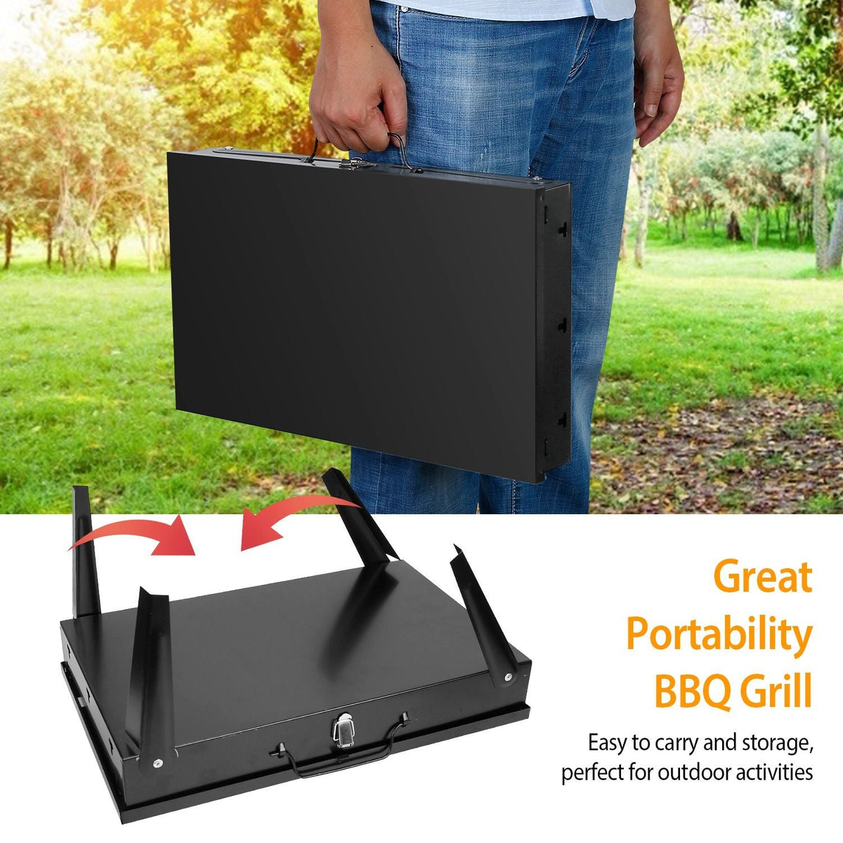 Portable Folding Charcoal BBQ Grill with 3 Adjustable Heights