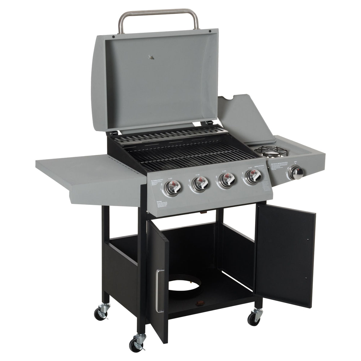 4-Burner Gas BBQ Grill with Side Burner & Storage Cabinet