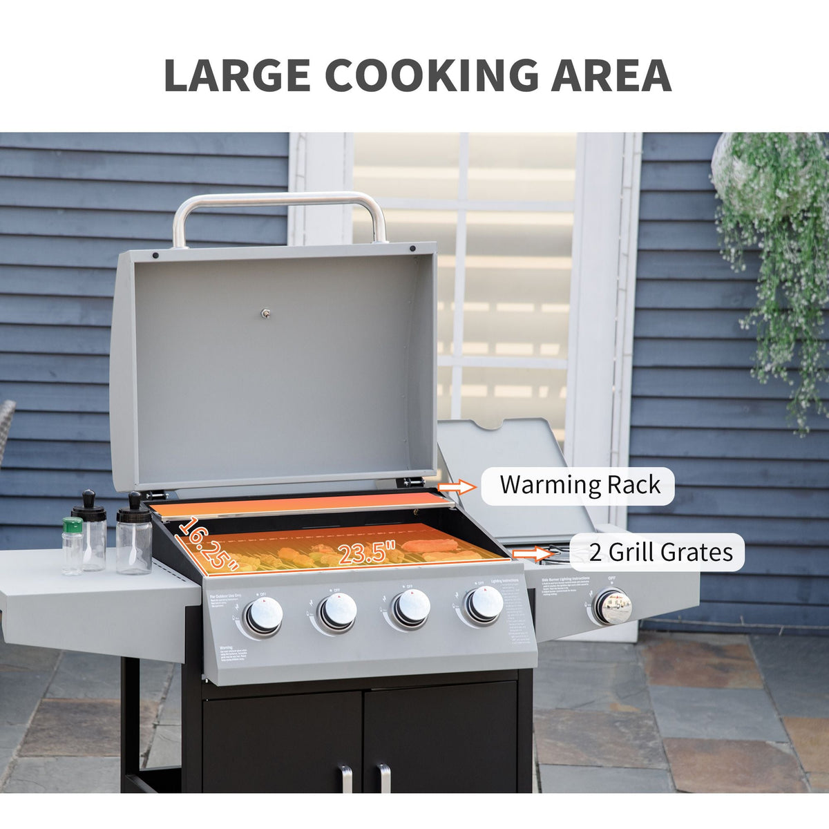 4-Burner Gas BBQ Grill with Side Burner & Storage Cabinet