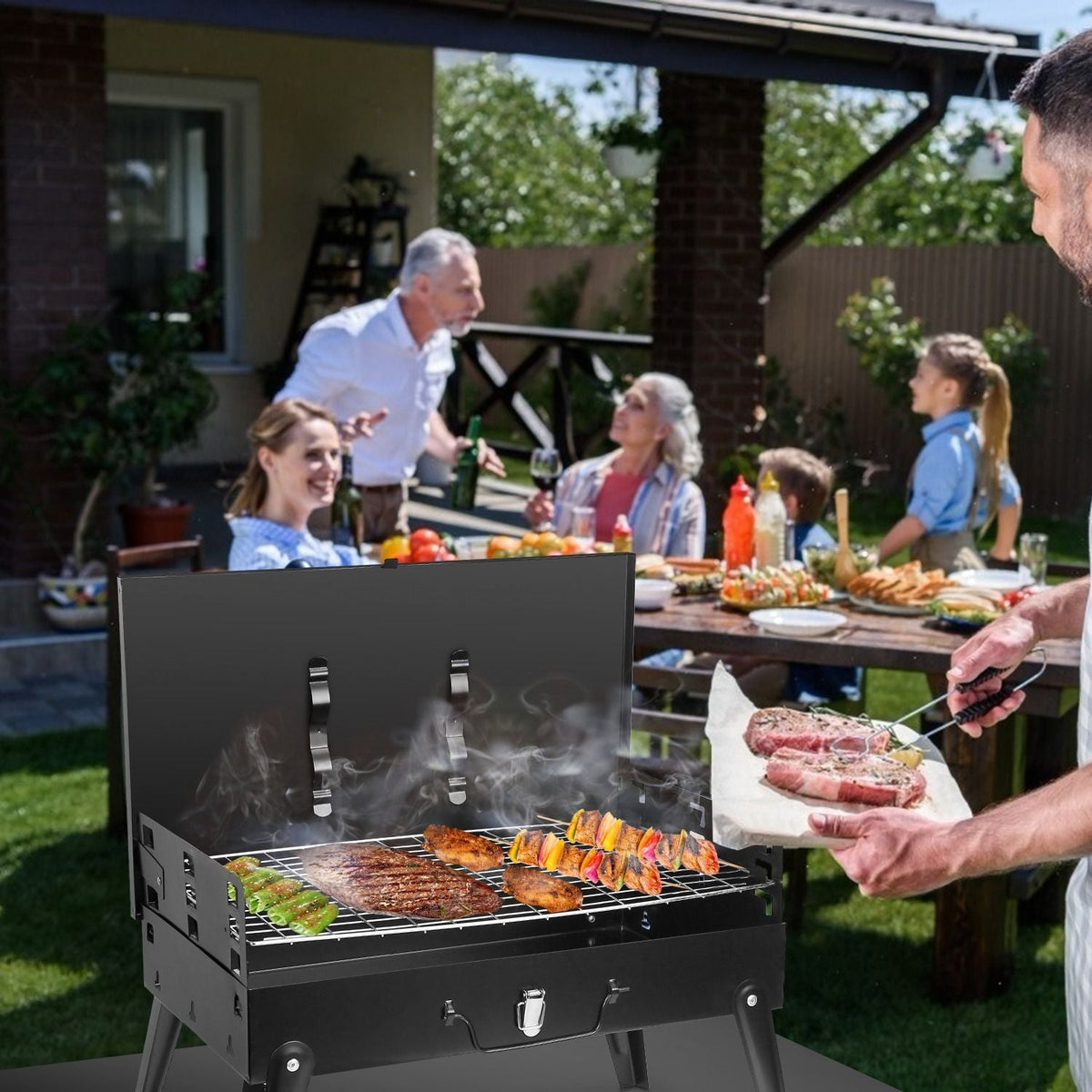 Portable Folding Charcoal BBQ Grill with 3 Adjustable Heights