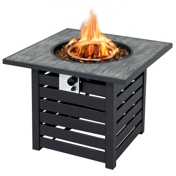 50,000 BTU Square Propane Fire Pit Table with Lava Rocks & Protective Cover