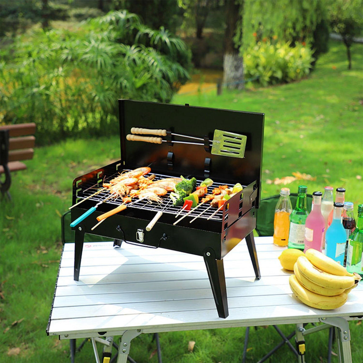 Portable Folding Charcoal BBQ Grill with 3 Adjustable Heights
