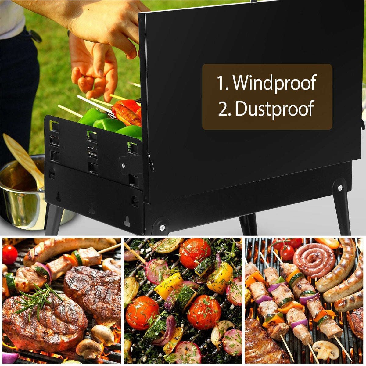 Portable Folding Charcoal BBQ Grill with 3 Adjustable Heights