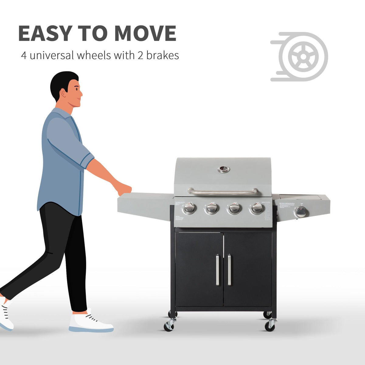 4-Burner Gas BBQ Grill with Side Burner & Storage Cabinet