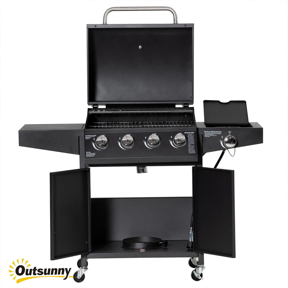 4-Burner Gas BBQ Grill with Side Burner – Black