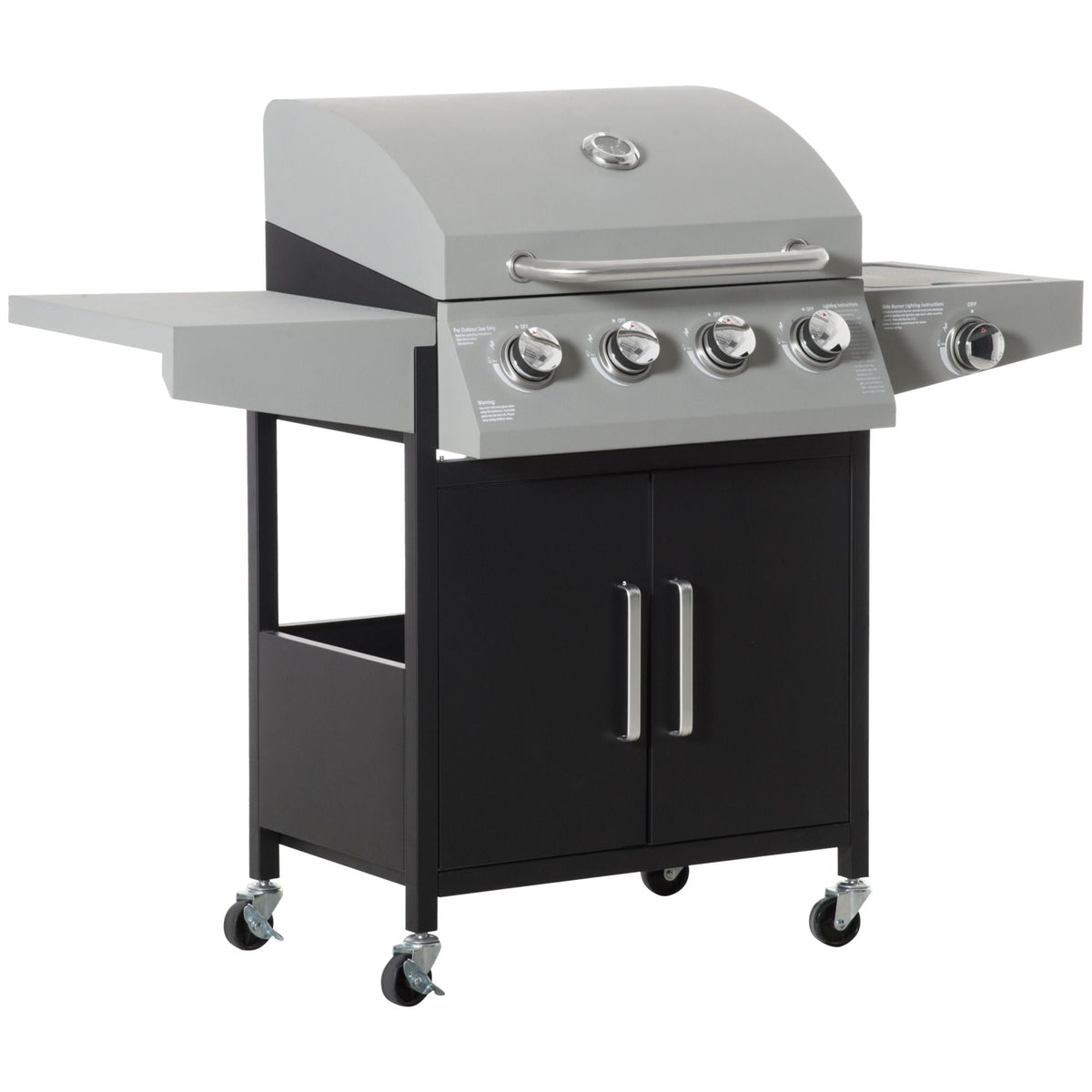 4-Burner Gas BBQ Grill with Side Burner & Storage Cabinet