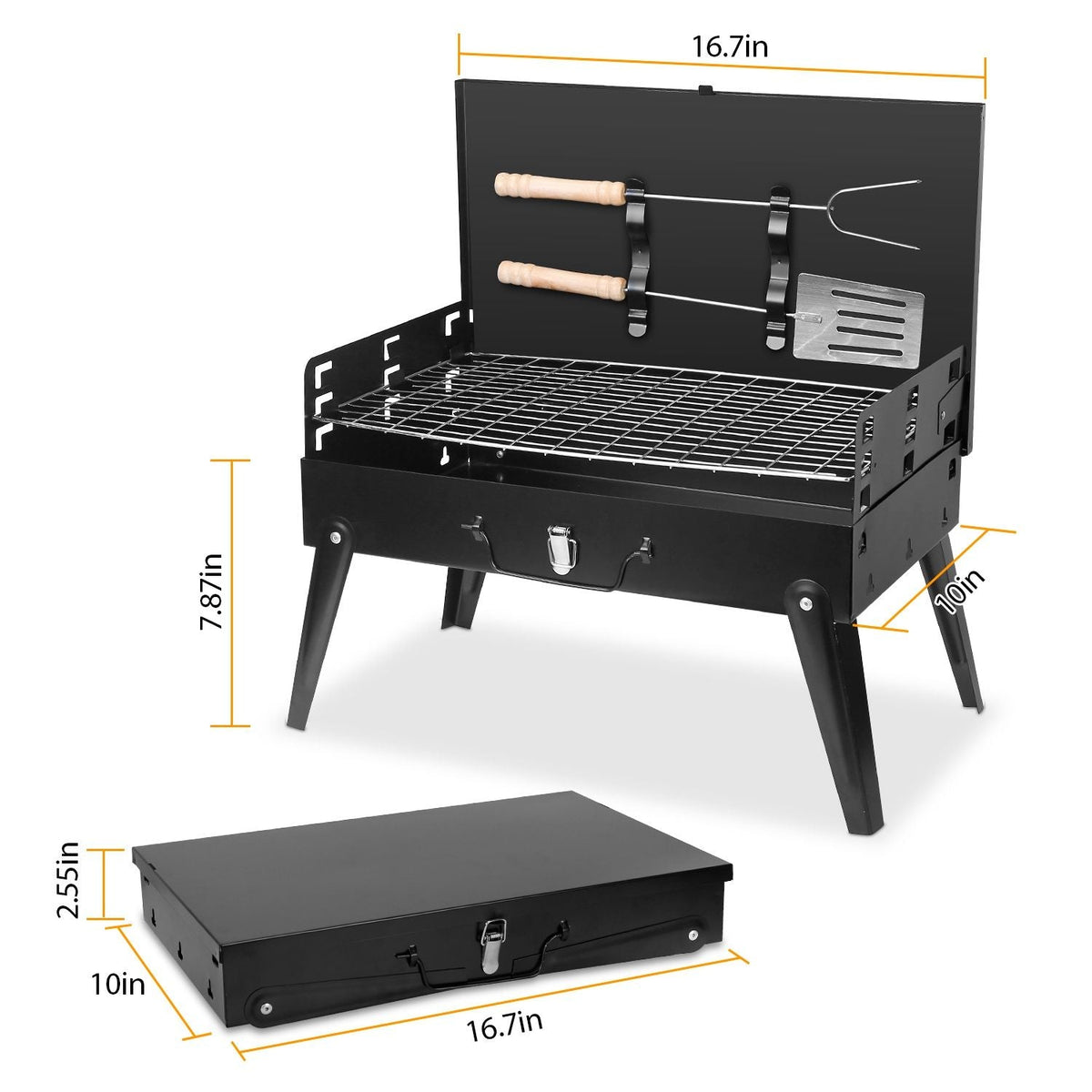 Portable Folding Charcoal BBQ Grill with 3 Adjustable Heights