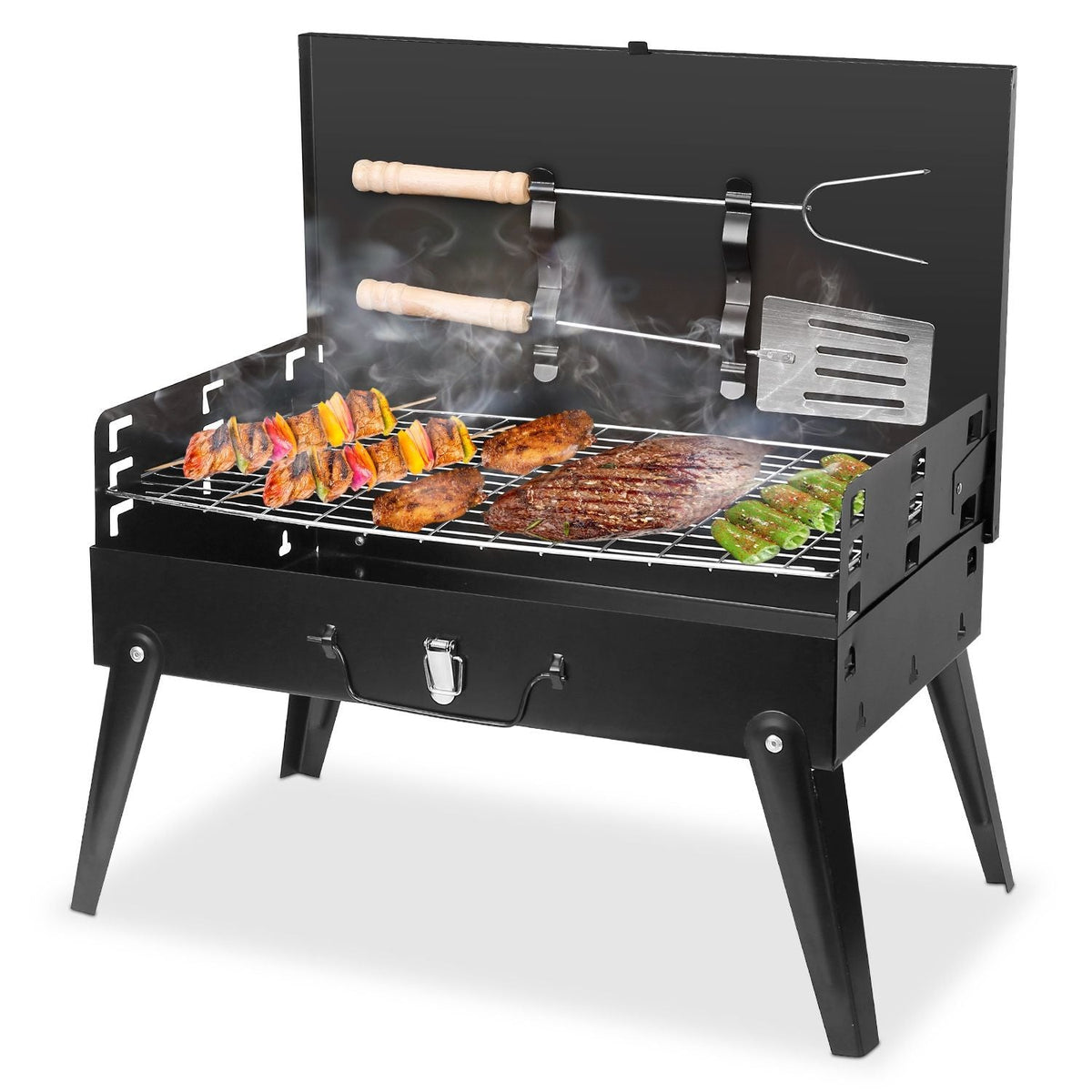 Portable Folding Charcoal BBQ Grill with 3 Adjustable Heights