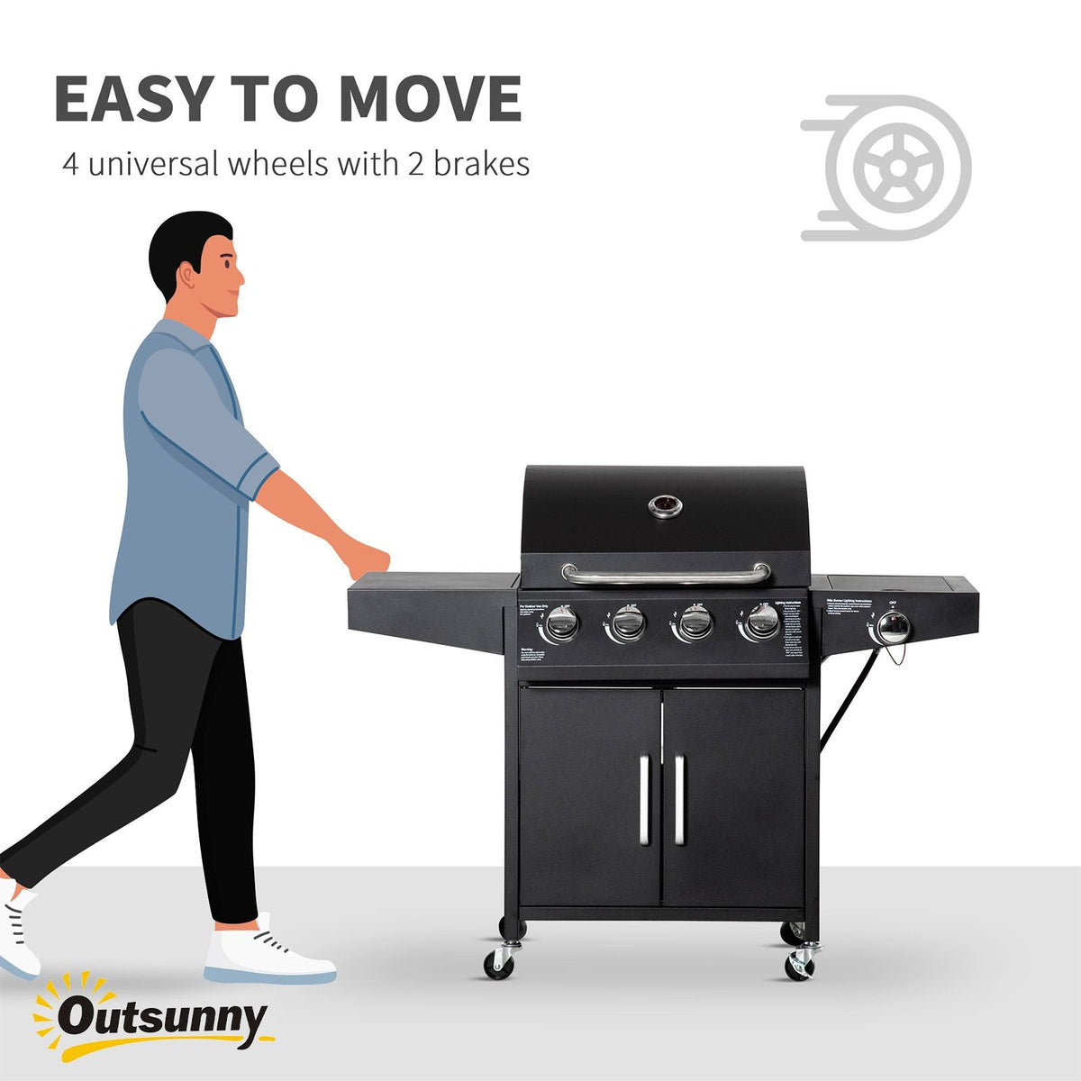 4-Burner Gas BBQ Grill with Side Burner – Black