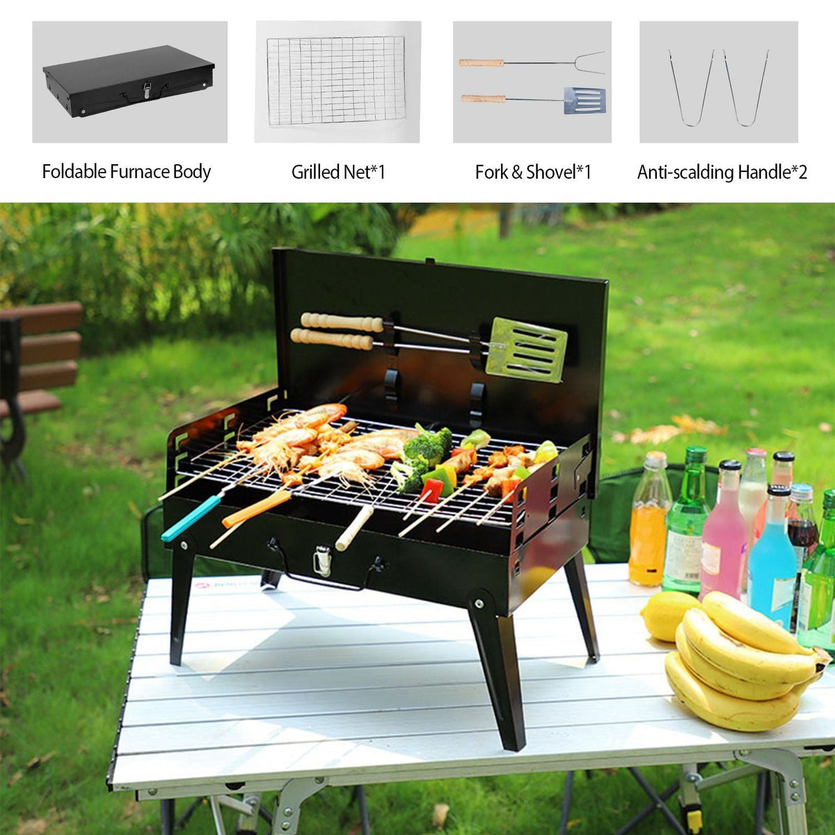 Portable Folding Charcoal BBQ Grill with 3 Adjustable Heights